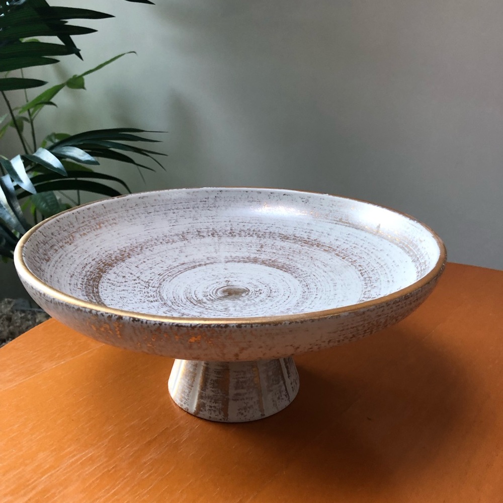 Vintage Royal Haeger gold tweed pedestal dish
